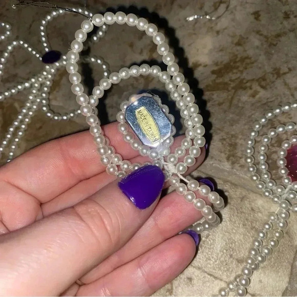 Vintage Christmas Pearl Pink and Purple Diamond Spade and Oval Shapes Ornaments - Picture 13 of 13